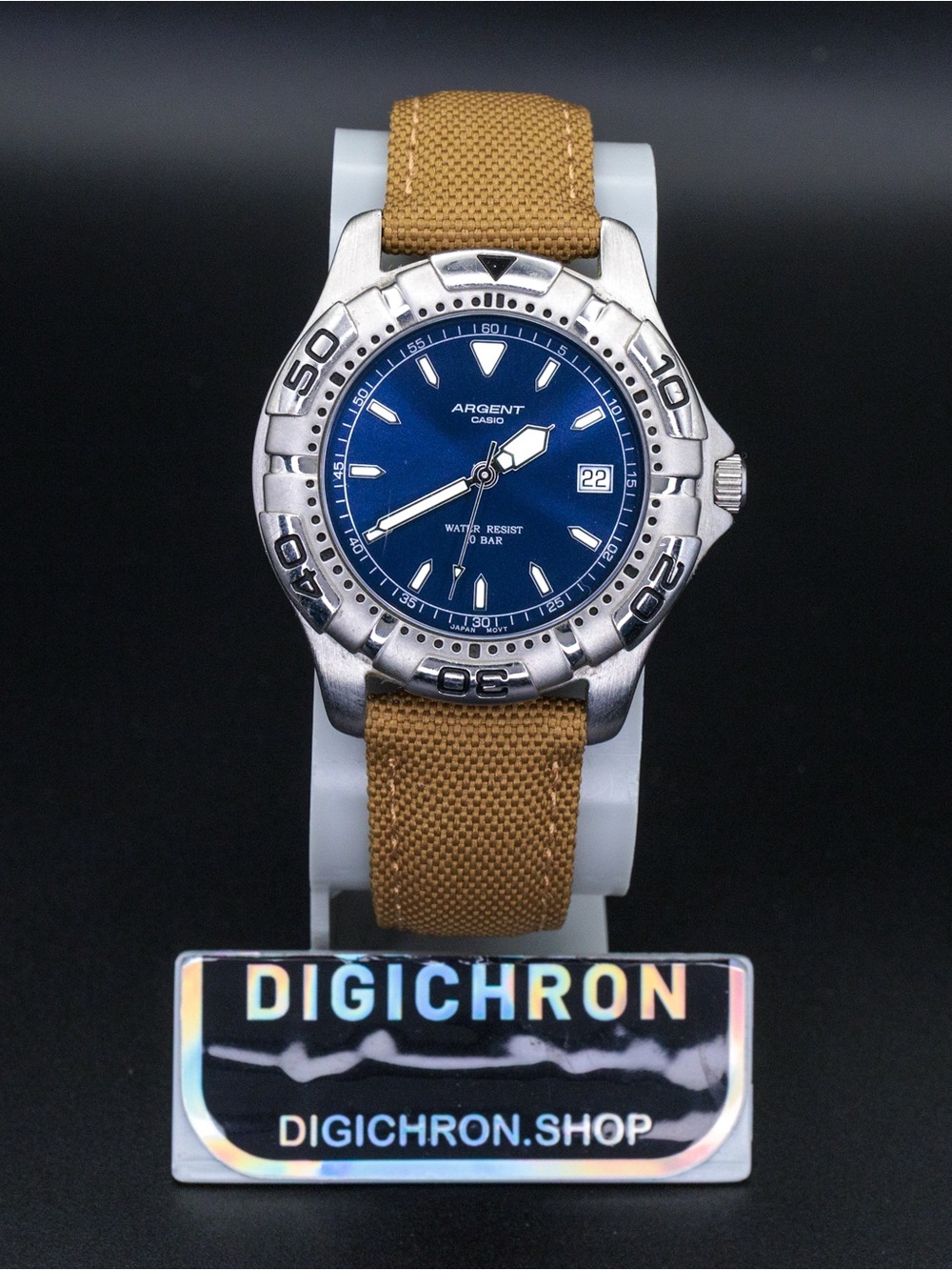 Casio Vintage Argent ARG-100 38mm Japan Import Date Blue Dial Watch